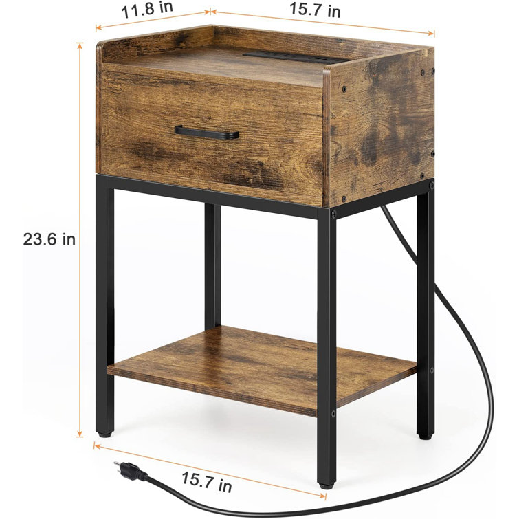 17 Stories Solid Wood End Table with Storage and BuiltIn Outlets